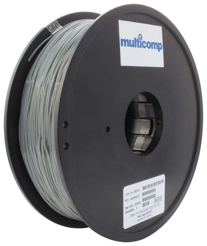 3D Printer Filament, TPU, 1.75 mm, Grey, 220 °C Melting Temp