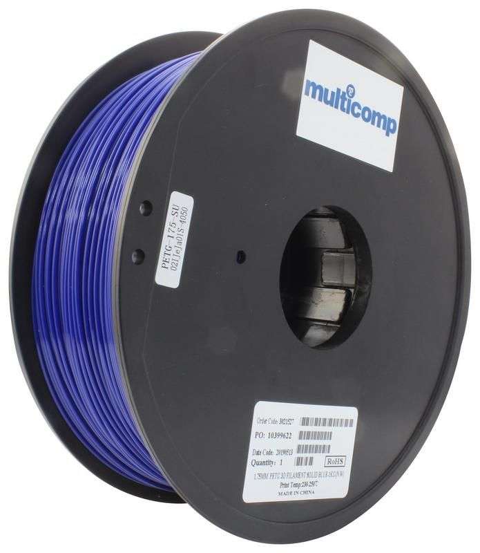 3D Printer Filament, PETG, 1.75 mm, Solid Blue, 250 °C Melting Temp