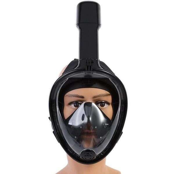 Luxury 180 Degrees View Full Face Snorkel Mask - Black (S-M)