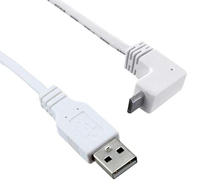 USB Cable, 3.05m, USB to 90 degree Micro USB , White, 3021086-10 , Qualtek
