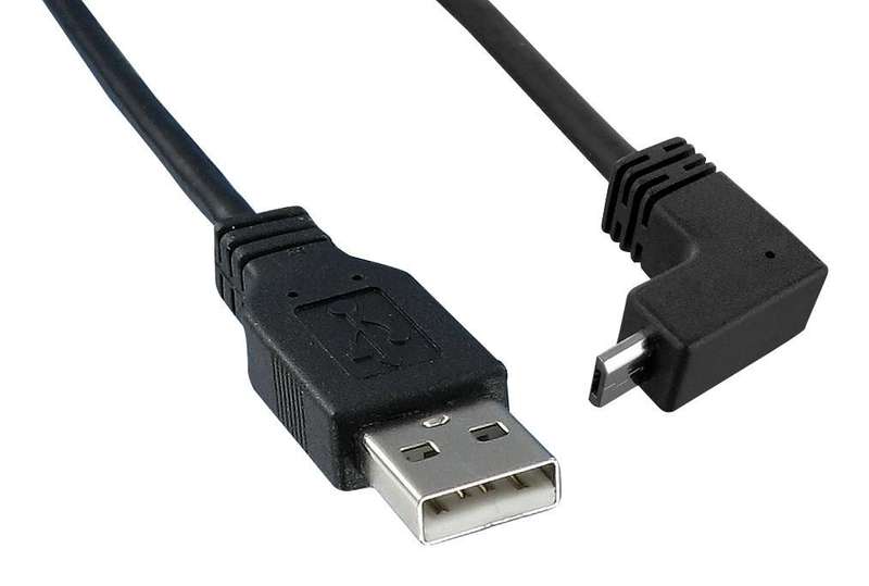 USB Cable, 3.05m, USB to 90 degree Micro USB , Black, 3021077-10, Qualtek