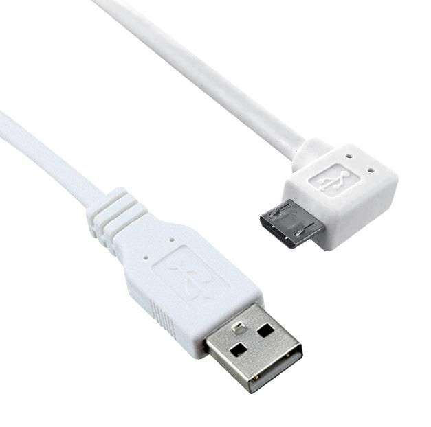 USB Cable, 0.9m, USB to 90 degree Micro USB , White, 3021087-03, Qualtek