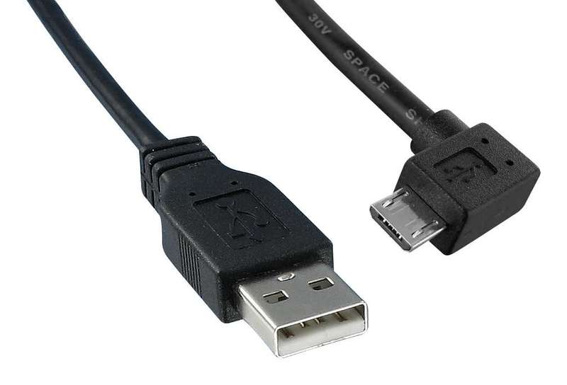 USB Cable, 3.05m, USB to 90 degree Micro USB , Black, 3021080-10, Qualtek