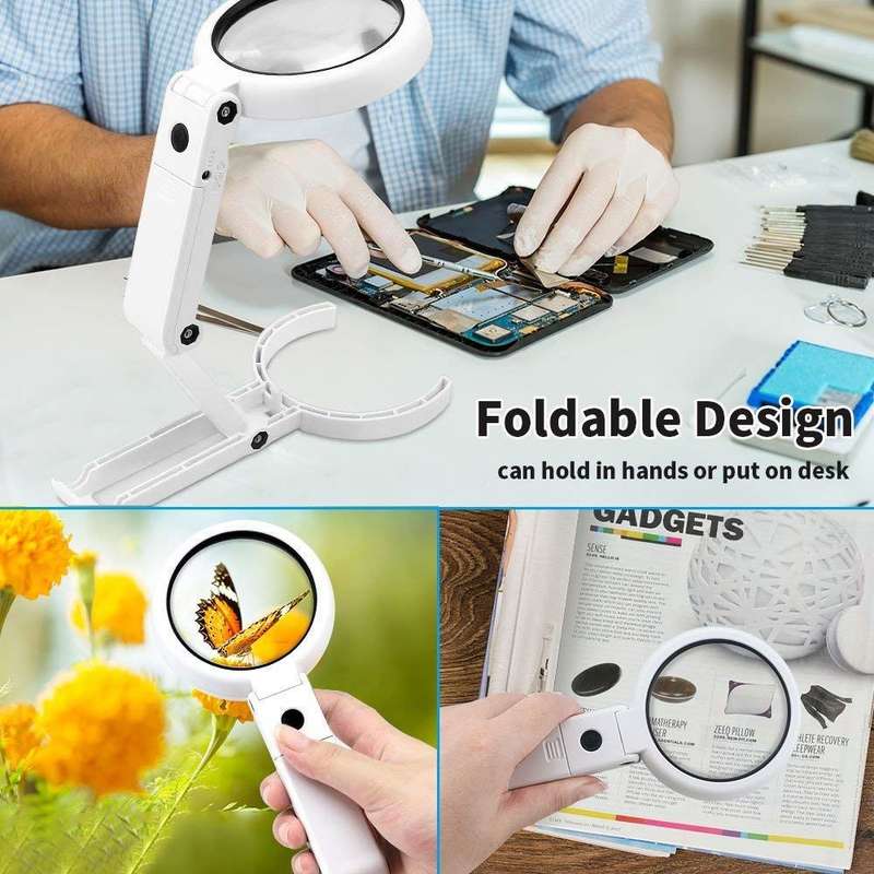 8 LED Dual-Circuit Desktop Handheld Folding Magnifier