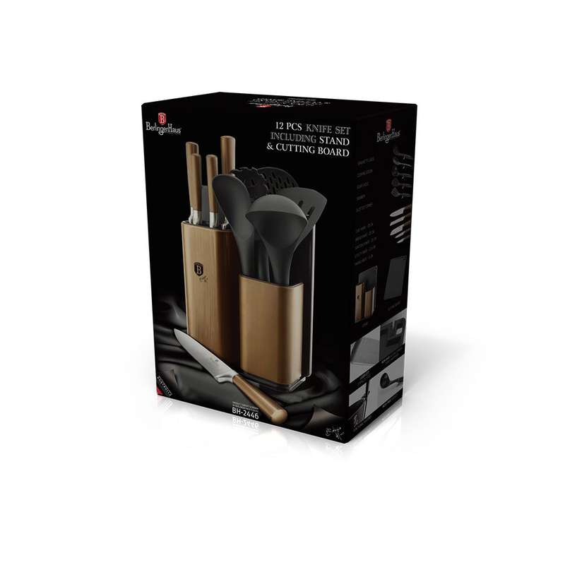Berlinger Haus 12 Piece Knife Set with Stand and Cutting Board - Black Rose (DISPLAY MODEL)