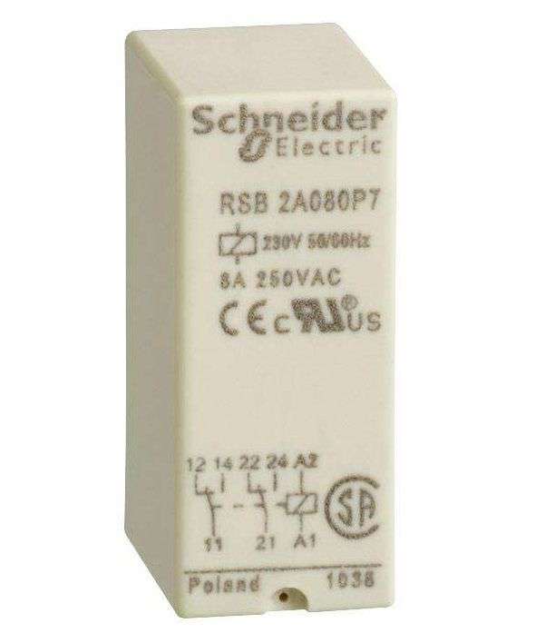 Schnieder, General Purpose Relay, RSB Series, Interface, DPDT, 230 VAC, 8 A