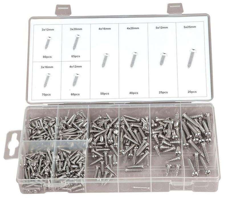Duratool: Self Tapping Screw Set - Stainless Steel - 8 Sizes - 410 Pcs - D01884