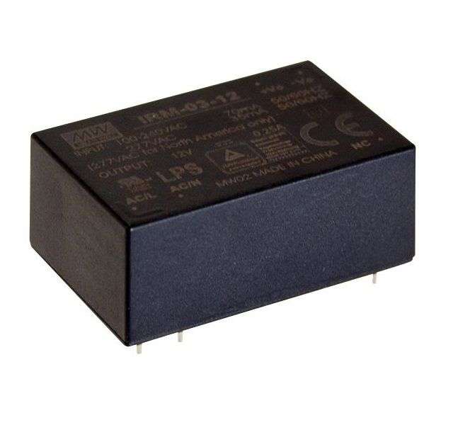 Mean Well, AC/DC PCB Mount Power Supply(PSU),ITE, 1Output,3W, IRM-03-12