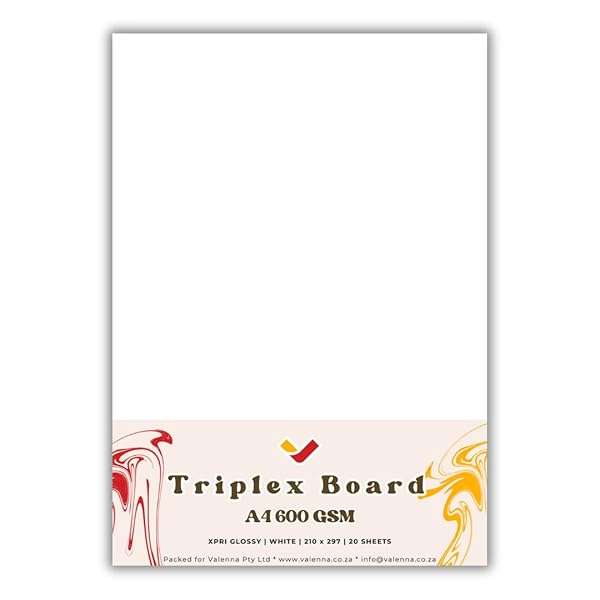 Triplex Board A4 600gsm Thick Cardstock, White A4 Ensocoat 20 Pack