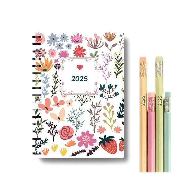 Cute 2025 Diary Gift Set with Wire Bound Hardcover and Daily Planner with Monthly Overview Reflec...
