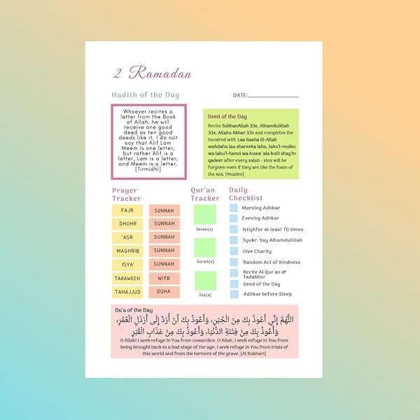 Ramadan Journal Planner with Islam Quran Quotes and Duas Habit Tracker