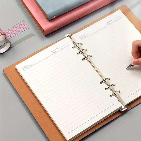 Refillable Notebook Leather 6 Ring Binder Notebook with a Tassel and 120 Thick No Bleed Pages Pre...