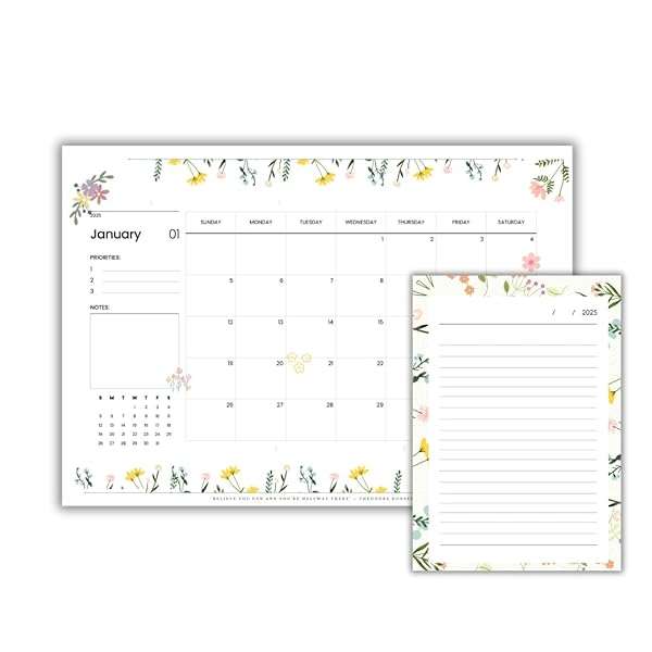 Desk Calendar 2025 Monthly Planner with To Do List and Notes A3 A5 Combo Dated Wire Bound Floral ...