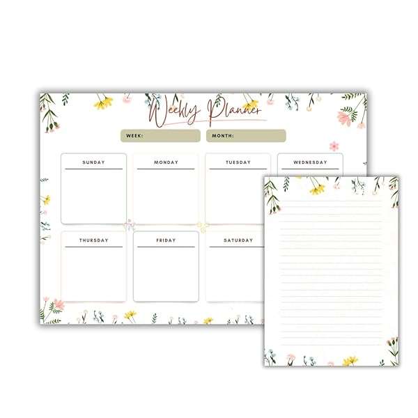 Weekly To Do List Notepad with Weekly Desk Planner A3 A5 Combo Undated Wire Bound Floral Design f...