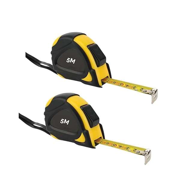 Self Locking Tape Measure 5 Meter 2 Pack Heavy Duty with Metric and Inch Scales for Accurate Meas...