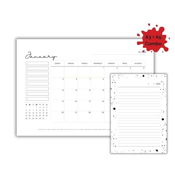 Desk Calendar 2025 Monthly Planner with To Do List and Notes A3 A5 Combo Dated Wire Bound Minimal...