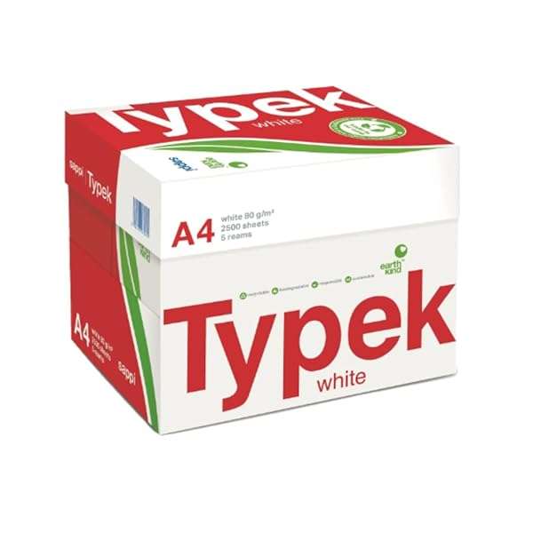 Typek A4 White Copy Paper 5 Ream Box 80GSM Printing Paper