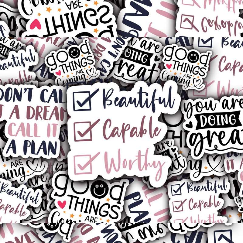 Affirmation Stickers and Motivational Sticker Pack with Positive Journal Encouraging Quotes for S...