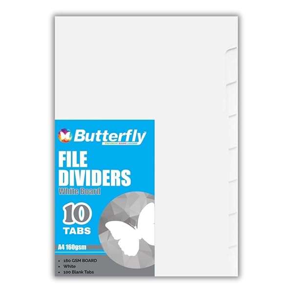 Tab Dividers A4 160GSM 100 Tab Board File Dividers, White