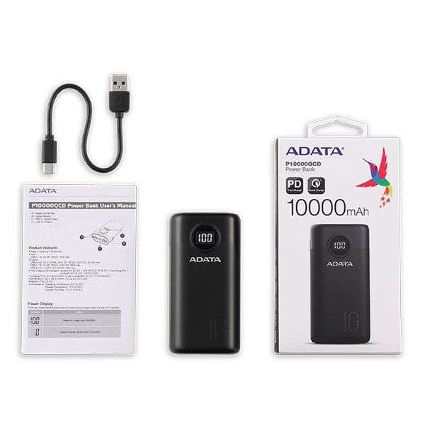 Adata AP10000QCD-DGT-CBK  10000mAh Black Power Bank
