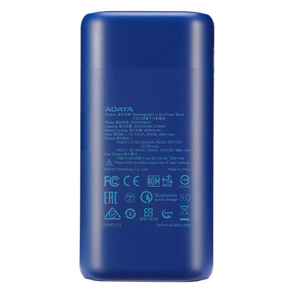 Adata AP10000QCD-DGT-CDB  10000mAh Blue Power Bank