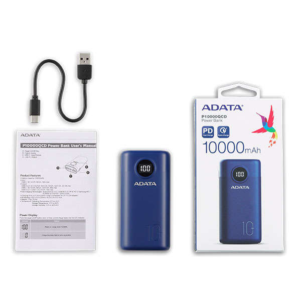 Adata AP10000QCD-DGT-CDB  10000mAh Blue Power Bank