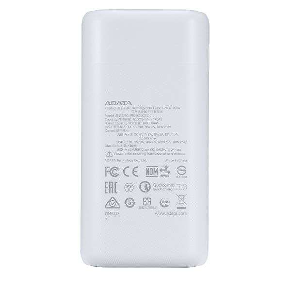 Adata AP10000QCD-DGT-CWH 10000mAh White Power Bank