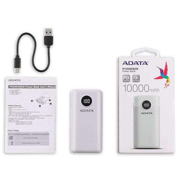 Adata AP10000QCD-DGT-CWH 10000mAh White Power Bank