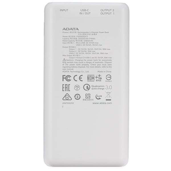 Adata AP20000QCD-DGT-CWH 20000mAh Power Bank White