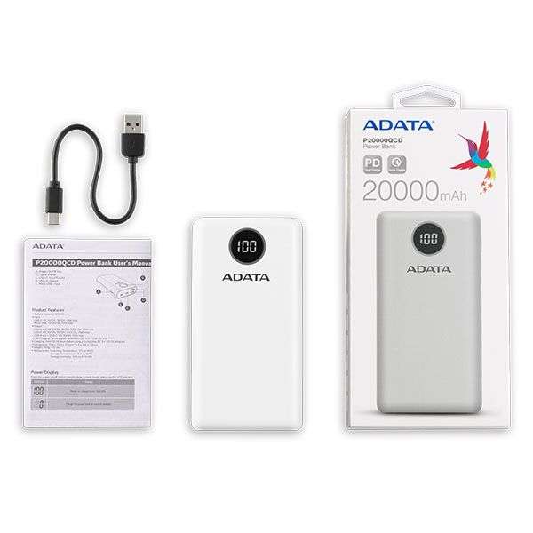 Adata AP20000QCD-DGT-CWH 20000mAh Power Bank White