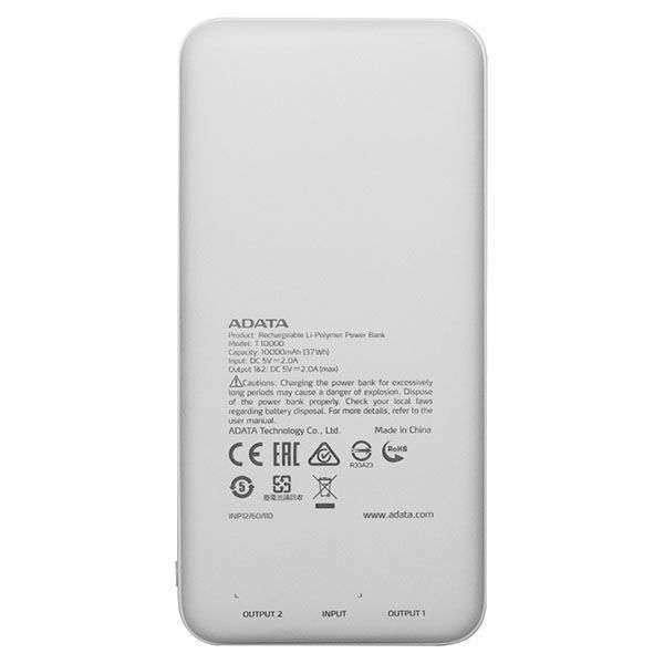 Adata T10000 AT10000-USBA-CWH 10000mAh Power Bank White