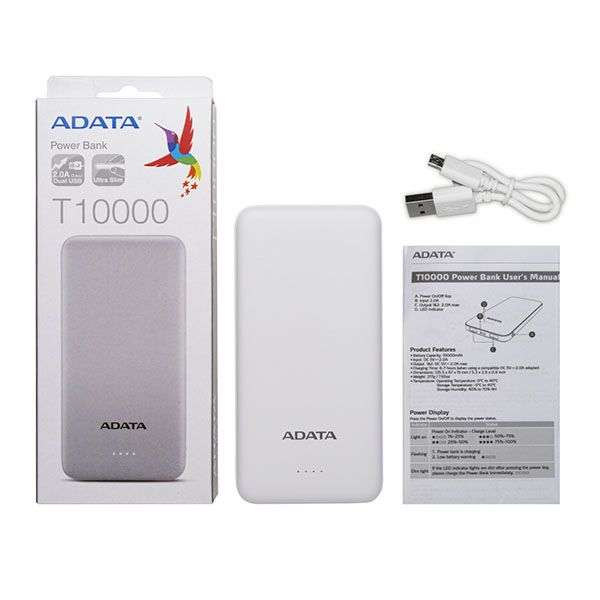 Adata T10000 AT10000-USBA-CWH 10000mAh Power Bank White