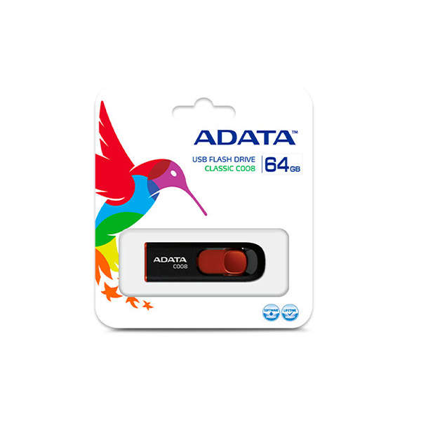 Adata AC008 USB 2.0 64GB Capless Sliding Flash Drive Black &amp; Red