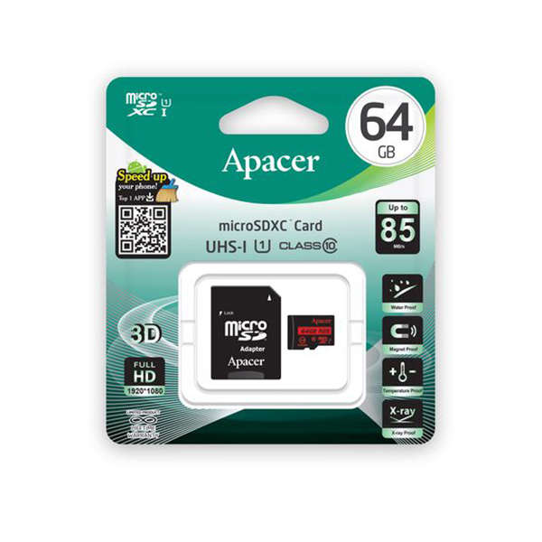 Apacer 64GB AP64GMCSX10U Micro SD Card With adapter