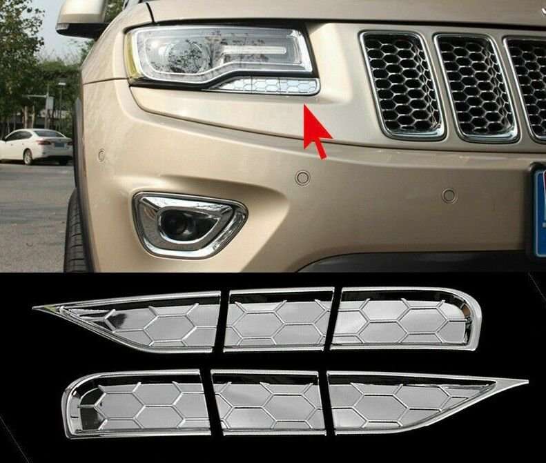 6pc For Jeep Grand Cherokee 2014-2020 Chrome Front Headlight Cleaner Washer Trim