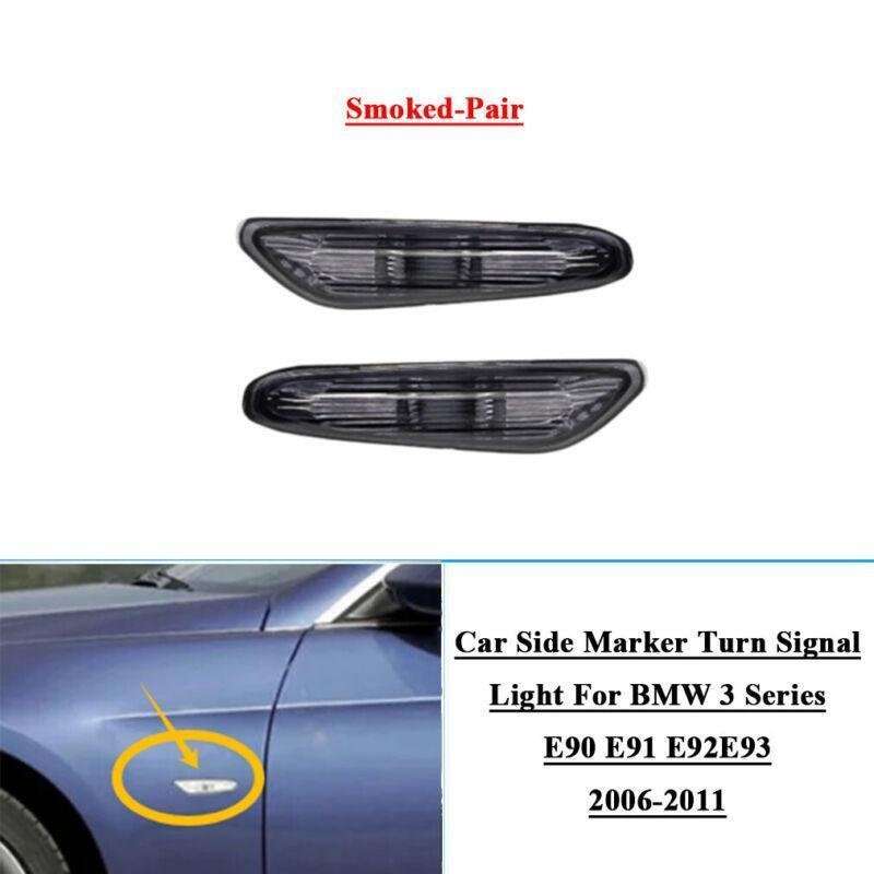 2x Car Side Marker Turn Signal Lights For BMW E90 E91 E92 E93 2006-2011 Smoked