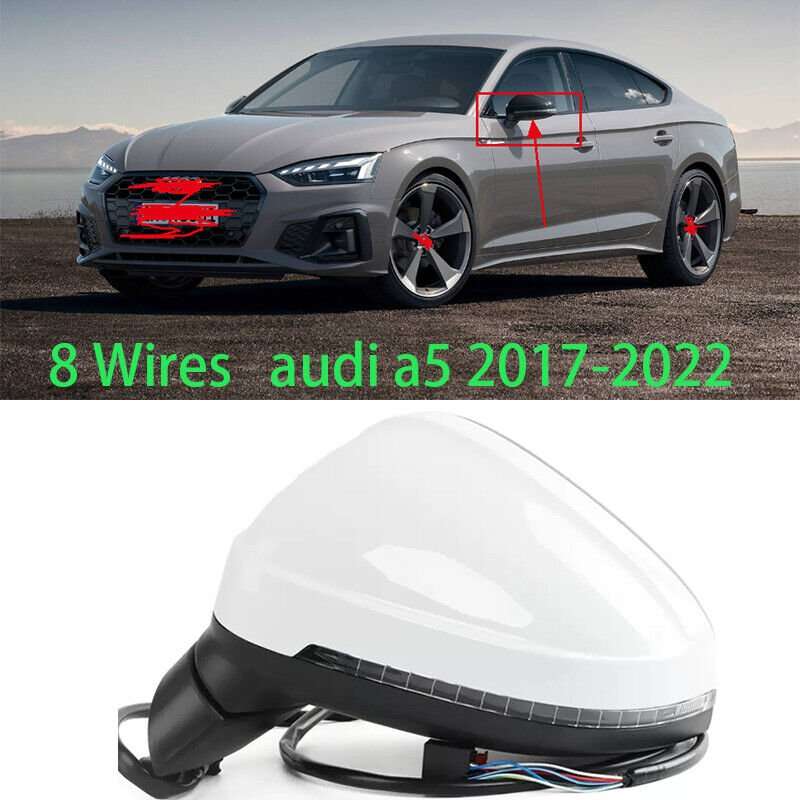 Left White For Audi A5 2017-22 Side Door rearview Mirror Assembly 8 wires Part