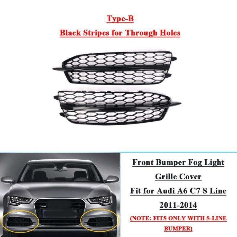 2pcs Front Bumper Fog Light Grille Covers For Audi A6 C7 S Line 2011-2014 Type B