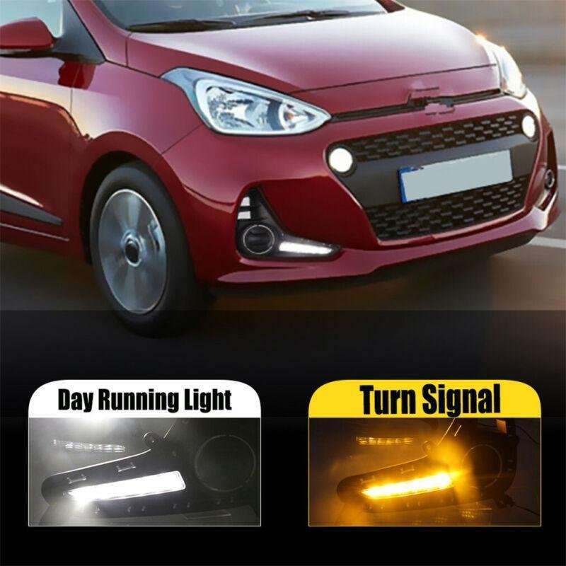 Pair Daytime Running Light LED Fog Head Lamp DRL Fit For Hyundai I10 2017-2019
