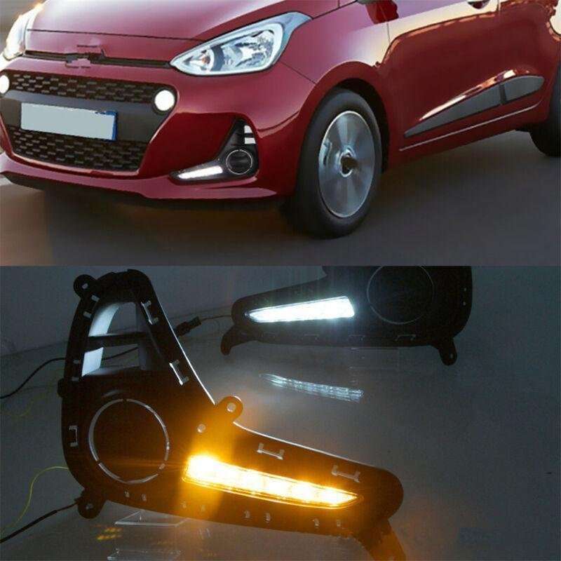 Pair Daytime Running Light LED Fog Head Lamp DRL Fit For Hyundai I10 2017-2019
