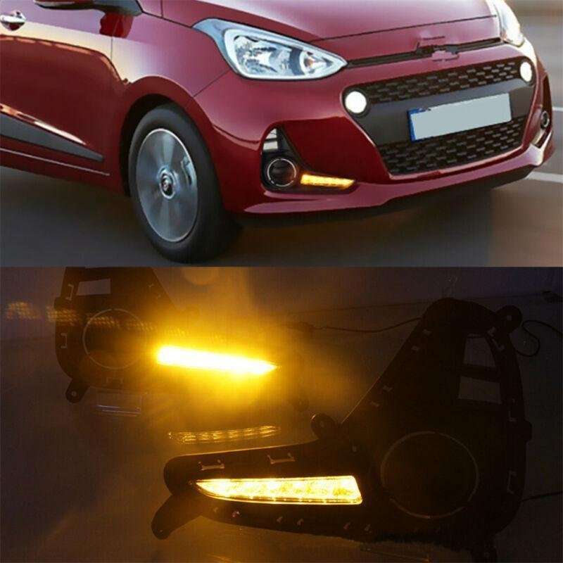 Pair Daytime Running Light LED Fog Head Lamp DRL Fit For Hyundai I10 2017-2019