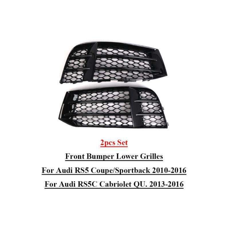 2pcs Set Front Bumper Lower Grilles For Audi RS5 RS5C 2010-2016 Gloss Black