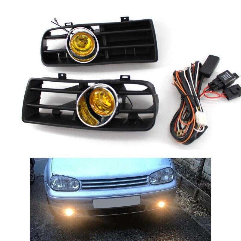 Pair Of Front Bumper Grill Yellow Fog Light Grille for VW Golf MK4 97-03