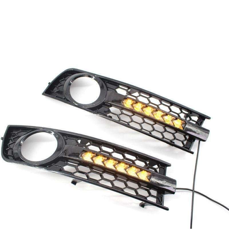 Honeycomb Front Bumper Lower Fog Light Grille w/ DRL Fit For Audi A4 B6 01-05