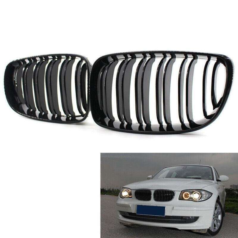 2X/Set Shiny Black Dual Slat Front Grille Fit for BMW 1 Series E87 E82 E88 Grill