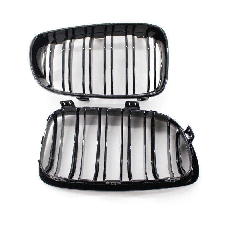 2X/Set Shiny Black Dual Slat Front Grille Fit for BMW 1 Series E87 E82 E88 Grill