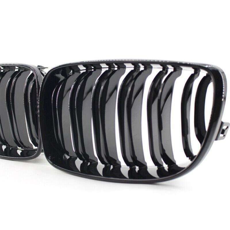 2X/Set Shiny Black Dual Slat Front Grille Fit for BMW 1 Series E87 E82 E88 Grill
