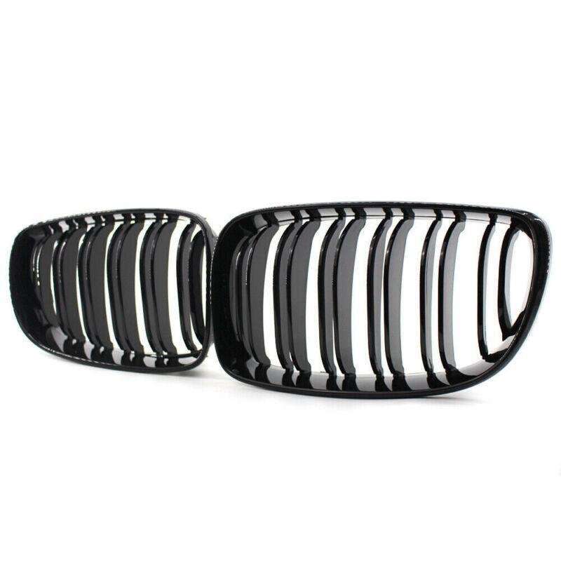 2X/Set Shiny Black Dual Slat Front Grille Fit for BMW 1 Series E87 E82 E88 Grill