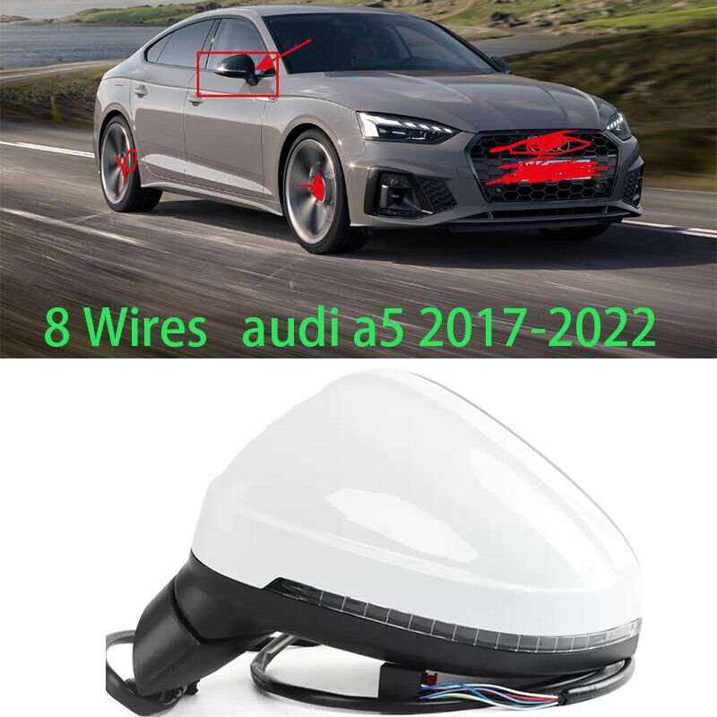 Right White For Audi A5 2017-22 Side Door rearview Mirror Assembly 8 wires Part