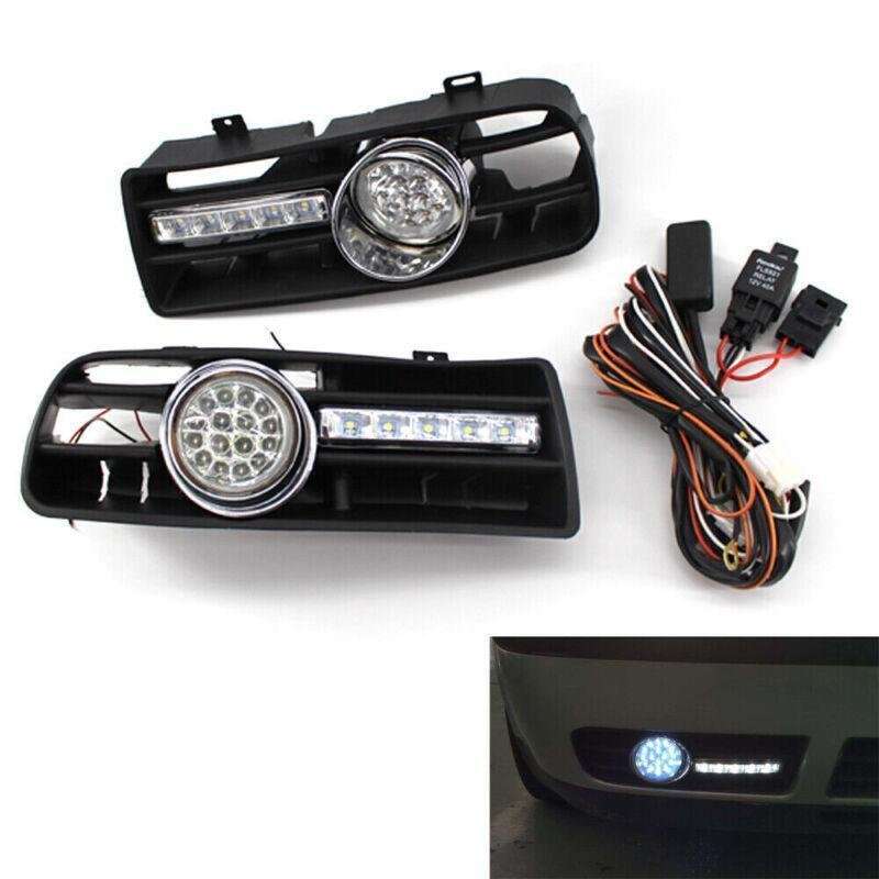 Front Bumper Grill LED Fog Light Grille With LED DRL Lamp for VW Golf MK4 97-03